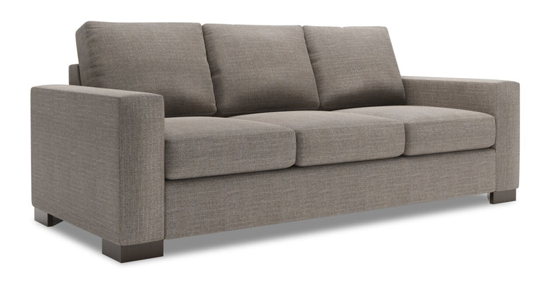 Sofa personnalisable Track de Sofa Lab de 85 po fabriqué au Canada en tissu d’apparence lin avec accoudoirs rectilignes - gris Luna Smoke