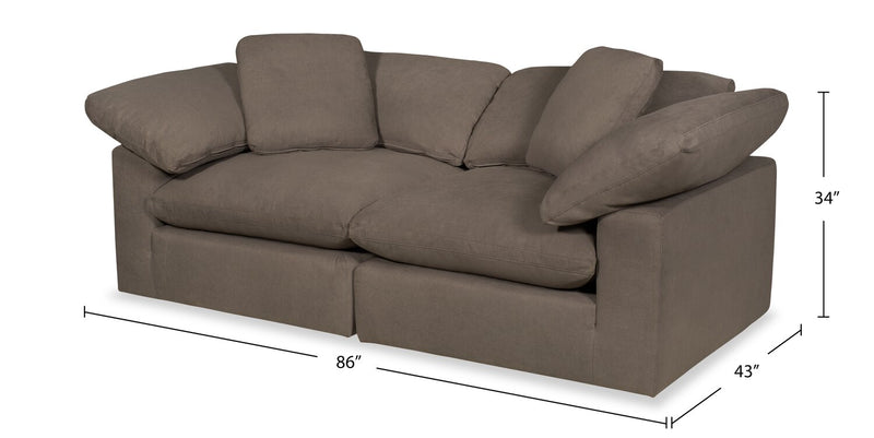 Causeuse modulaire Eclipse de 86 po en tissu d’apparence lin avec coussins réversibles en duvet et plumes - brun ardoise