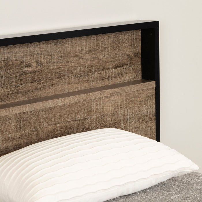 Ensemble lit plateforme et tête de lit à panneau Everley avec rangement et paniers intégrés, deux couleurs - format lit double