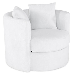 Fauteuil d’appoint pivotant Cuddler Petite de 36 po fabriqué au Canada en tissu de chenille - blanc Plush Heaven