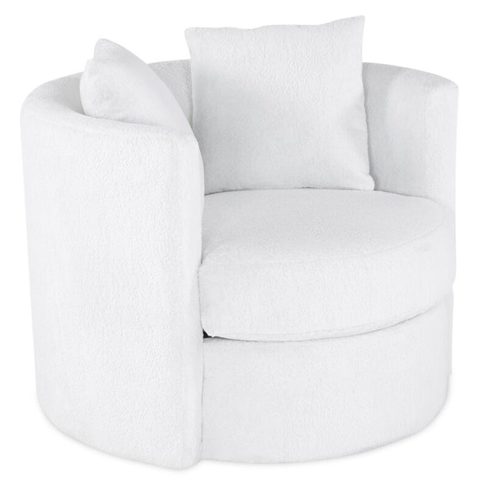 Fauteuil d’appoint pivotant Cuddler Petite de 36 po fabriqué au Canada en tissu de chenille - blanc Plush Heaven