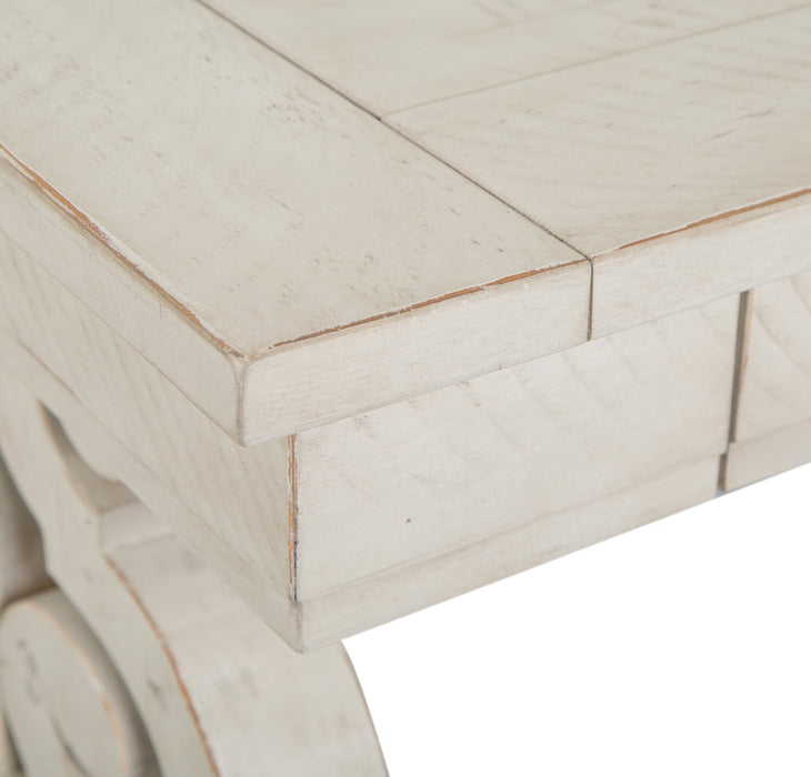 Table à café traditionnelle Bronwyn de 50 po avec rangement - pin albâtre avec base en bois à volutes