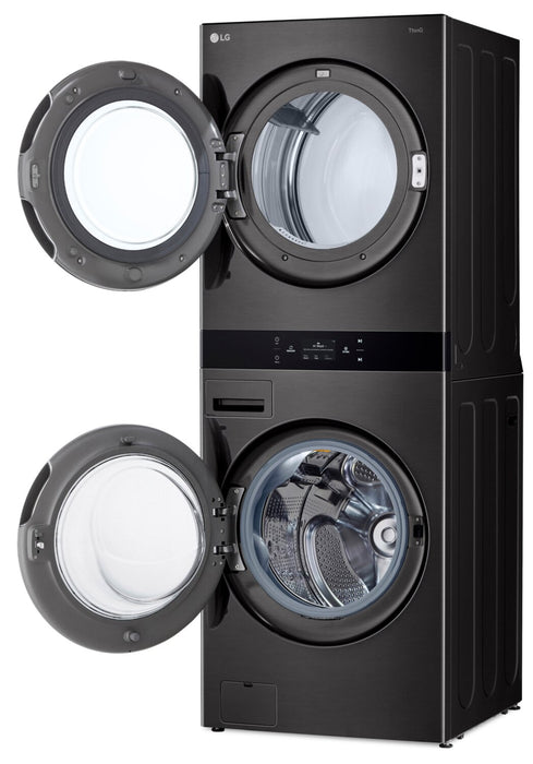 Tour de lavage WashTowerMC à la vapeur haute efficacité LG à chargement frontal avec laveuse de 5,8 pi³ et sécheuse de 7,4 pi³ - acier noir - WKEX300HBA