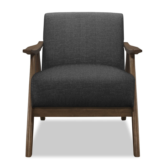 Fauteuil d’appoint Kyra de 28,5 po en tissu d’apparence lin avec accoudoirs courbés et armature en bois - gris