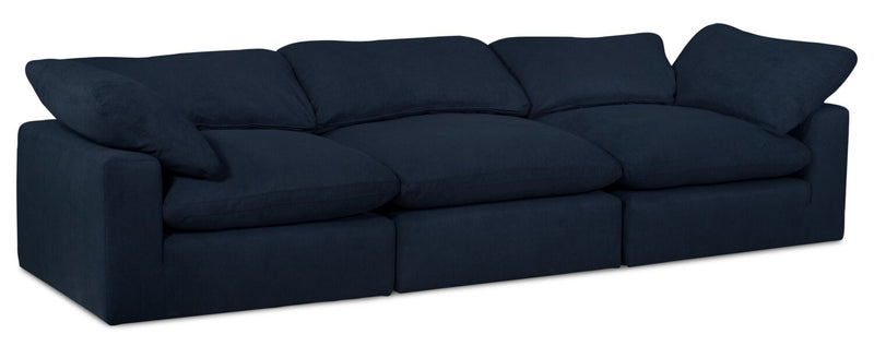 Sofa modulaire Eclipse de 124 po en tissu d’apparence lin avec coussins réversibles en duvet et plumes - bleu marine