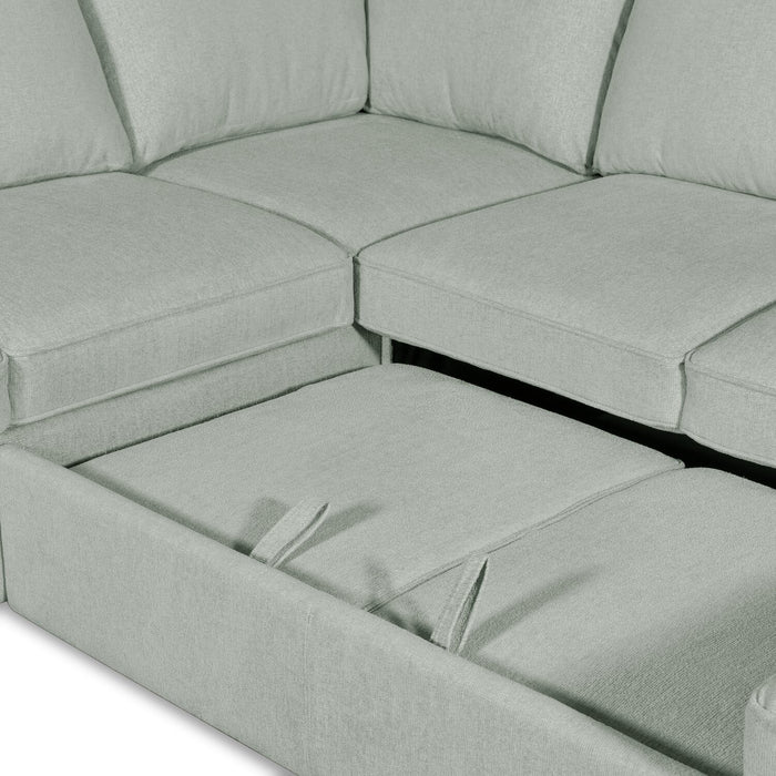 Sofa-lit sectionnel de droite Haven de Scott Living 3 pièces en tissu de chenille avec fauteuil long de rangement - bleu écume de mer