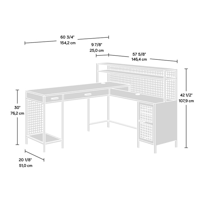 Bureau en forme de L Tayla de 60,67 po à 2 tiroirs avec armoire - chêne antique et noir