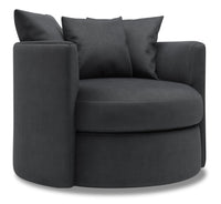  Fauteuil d’appoint pivotant Nest de Sofa Lab de 41 po fabriqué au Canada en tissu d’apparence lin - gris Pax Pepper 