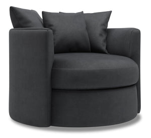 Fauteuil d’appoint pivotant Nest de Sofa Lab personnalisable de 41 po fabriqué au Canada en tissu d’apparence lin - gris Pax Pepper