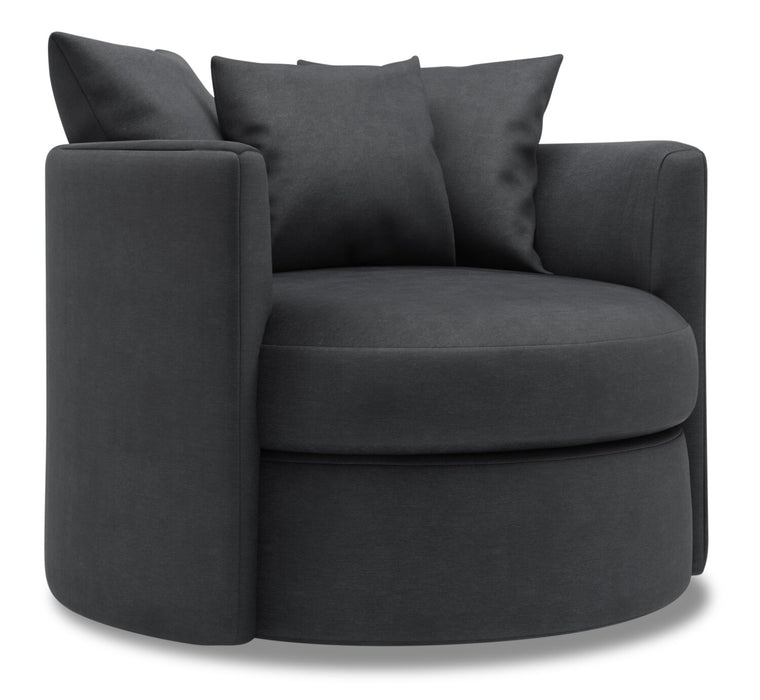 Fauteuil d’appoint pivotant Nest de Sofa Lab personnalisable de 41 po fabriqué au Canada en tissu d’apparence lin - gris Pax Pepper