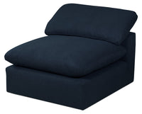 Fauteuil modulaire sans accoudoirs Eclipse de 38 po en tissu d’apparence lin avec coussins réversibles en duvet et plumes - bleu marine
