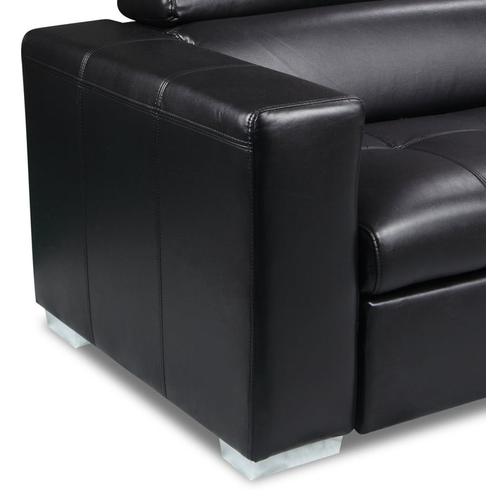 Sofa-lit sectionnel de droite Drake 3 pièces en tissu d’apparence cuir avec pouf de rangement - noir