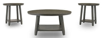 Ensemble 3 tables rustiques Caitbrook de 40,13 po (table à café et 2 tables de bout) avec tablette - bois gris