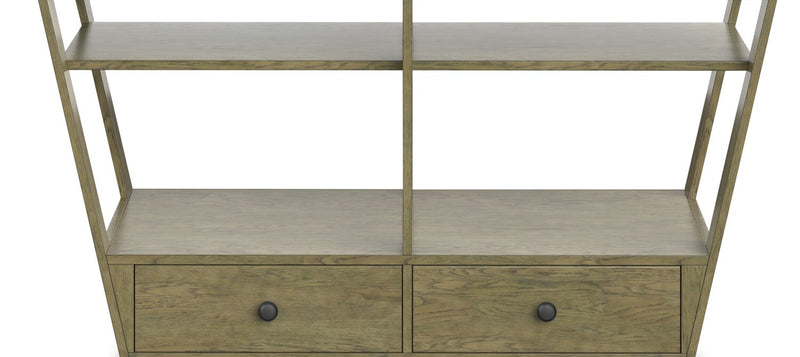 Table de salon traditionnelle Esme de 56 po avec dessus en verre, rangement et tablette - bois brun clair