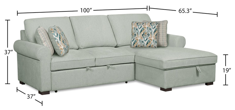 Sofa-lit sectionnel de droite Haven de Scott Living 2 pièces en tissu de chenille avec fauteuil long de rangement - bleu écume de mer