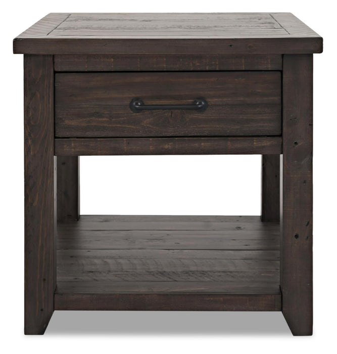 Table de bout rustique Morgan de 24 po avec rangement et tablette - brun foncé avec bois recyclé