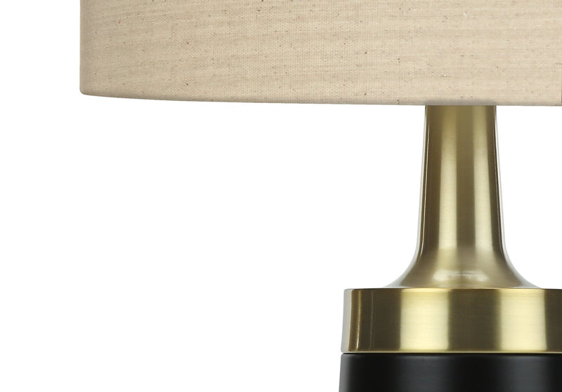 Lampe de table de 28 po en métal noir et doré avec abat-jour beige