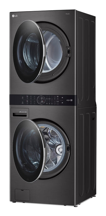 Tour de lavage WashTowerMC à la vapeur haute efficacité LG à chargement frontal avec laveuse de 5,2 pi³ et sécheuse de 7,4 pi³ - acier noir - WKGX201HBA