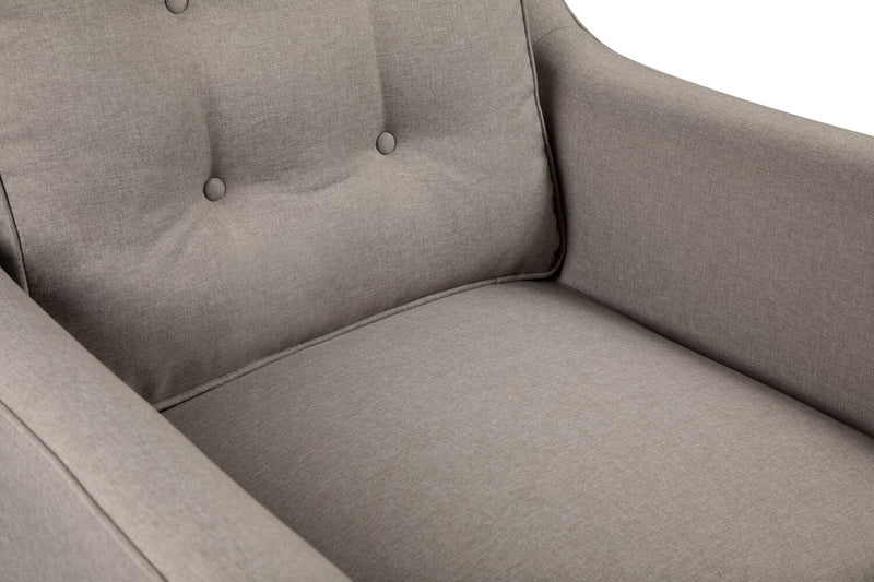 Fauteuil Novalee de 35 po en tissu d’apparence lin avec accoudoirs évasés et capitonnage à boutons - taupe