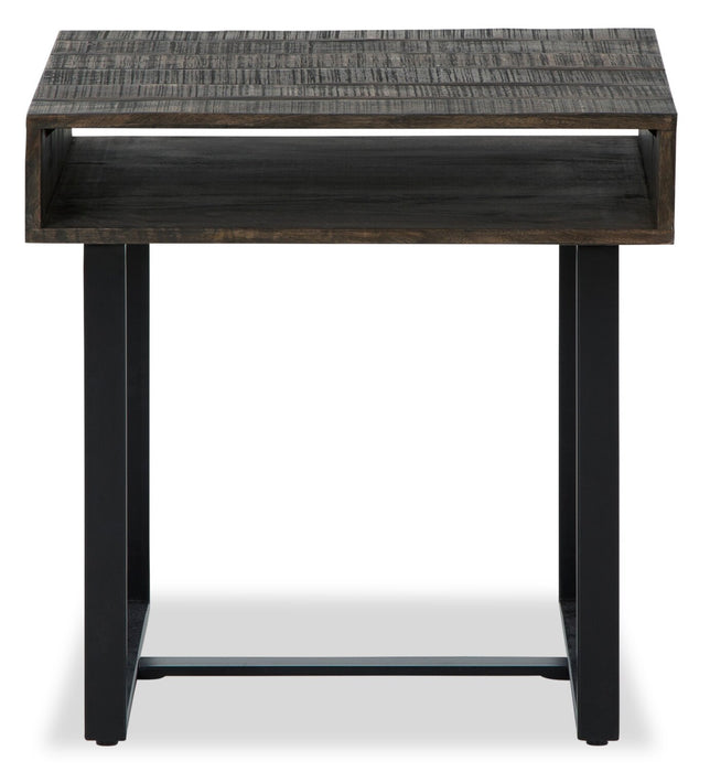 Table de bout moderne Vito de 24 po avec rangement - brune avec pattes en métal noir