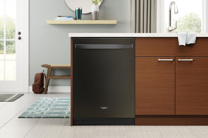 Lave-vaisselle encastré Whirlpool de 24 po et de 47 dBA avec commandes sur le dessus et 3e panier - acier inoxydable noir résistant aux traces de doigts - WDT750SAKV
