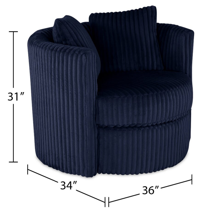 Fauteuil d’appoint pivotant Cuddler Petite de 36 po fabriqué au Canada en tissu de chenille - bleu Groove Midnight