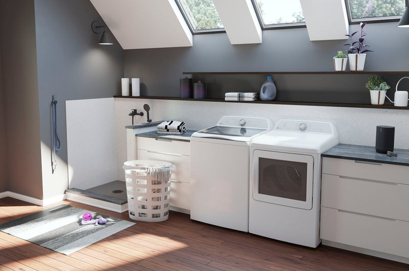 Laveuse à chargement par le haut de 5,8 pi3 et sécheuse électrique de 7,4 pi3 de GE - blanches 