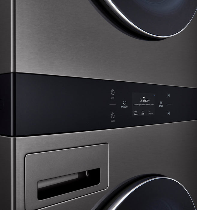 Tour de lavage WashTowerMC à la vapeur haute efficacité LG à chargement frontal avec laveuse de 5,8 pi³ et sécheuse de 7,4 pi³ - acier noir - WKEX300HBA