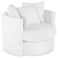  Fauteuil d’appoint pivotant Cuddler Midi de 42 po fabriqué au Canada en tissu de chenille - blanc Plush Heaven