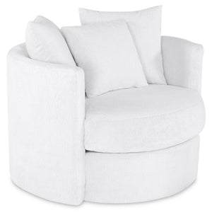Fauteuil d’appoint pivotant Cuddler Midi de 42 po fabriqué au Canada en tissu de chenille - blanc Plush Heaven