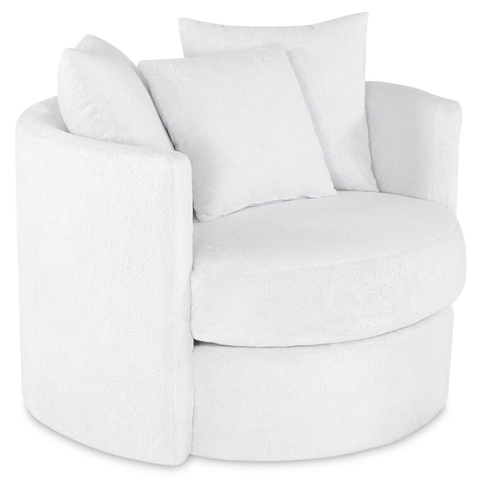 Fauteuil d’appoint pivotant Cuddler Midi de 42 po fabriqué au Canada en tissu de chenille - blanc Plush Heaven
