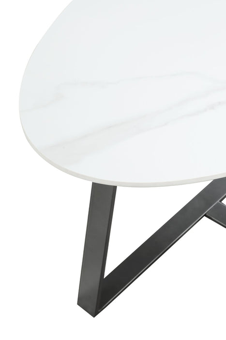 Table de bout ovale moderne Nico de Kort & Co. de 22 po - pierre frittée blanche avec pattes en métal gris foncé