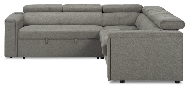 Sofa-lit sectionnel de gauche Savvy 2 pièces en tissu d’apparence lin avec appuie-têtes réglables - gris