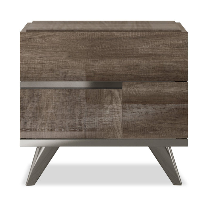 Table de nuit Gino à 2 tiroirs - fabriquée en Italie, 24,8 po (L) x 23,2 po (H), moderne - brune