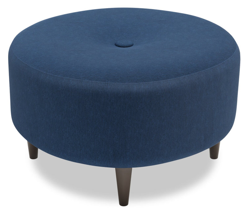 Pouf personnalisable The Curve de Sofa Lab de 31 po fabriqué au Canada en tissu d’apparence lin - bleu Pax Navy