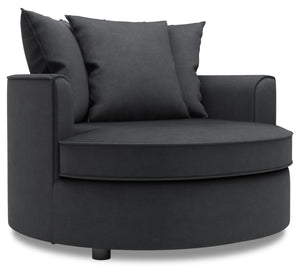 Fauteuil d’appoint enveloppant Sofa Lab personnalisable de 48 po fabriqué au Canada en tissu d’apparence lin - gris Pax Pepper