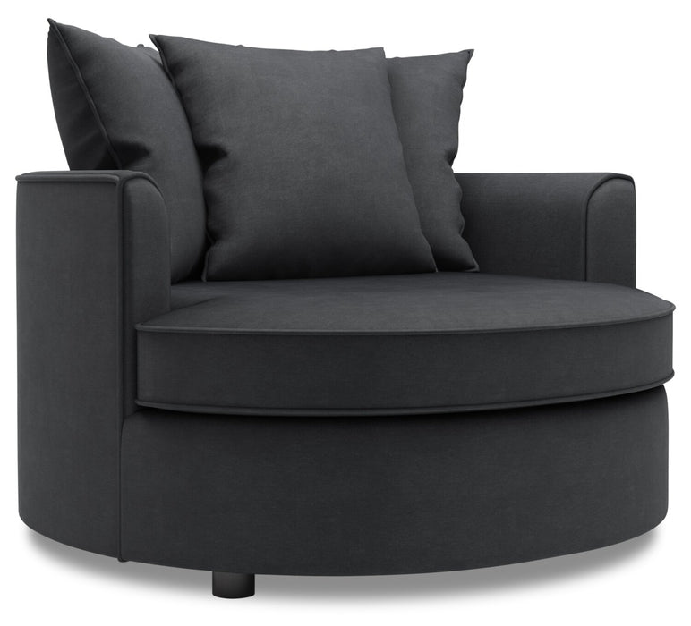 Fauteuil d’appoint enveloppant Sofa Lab personnalisable de 48 po fabriqué au Canada en tissu d’apparence lin - gris Pax Pepper