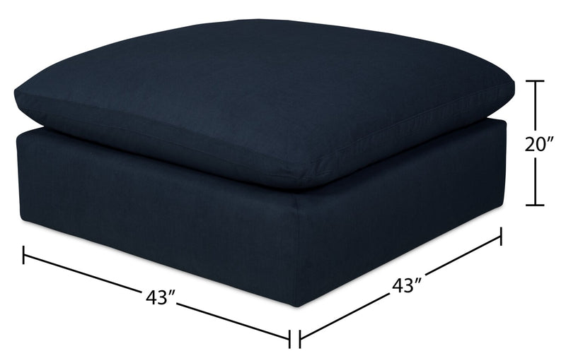 Pouf modulaire Eclipse de 43 po en tissu d’apparence lin avec coussin en duvet et plumes - bleu marine