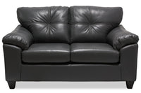 Causeuse Addison de 63 po fabriquée au Canada en tissu d’apparence cuir avec coussins de siège amovibles et capitonnage - grise