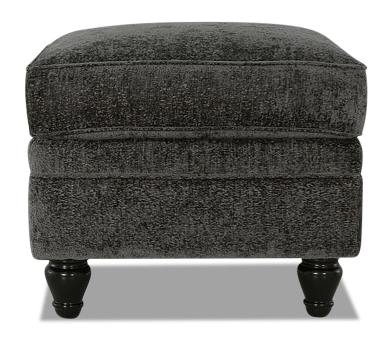Pouf Bellmont de 26 po fabriqué au Canada en tissu de chenille avec pattes en bois - gris anthracite