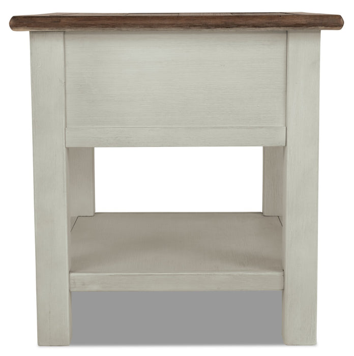 Table de bout rustique Colby de 24 po avec rangement et tablette - bois deux teintes