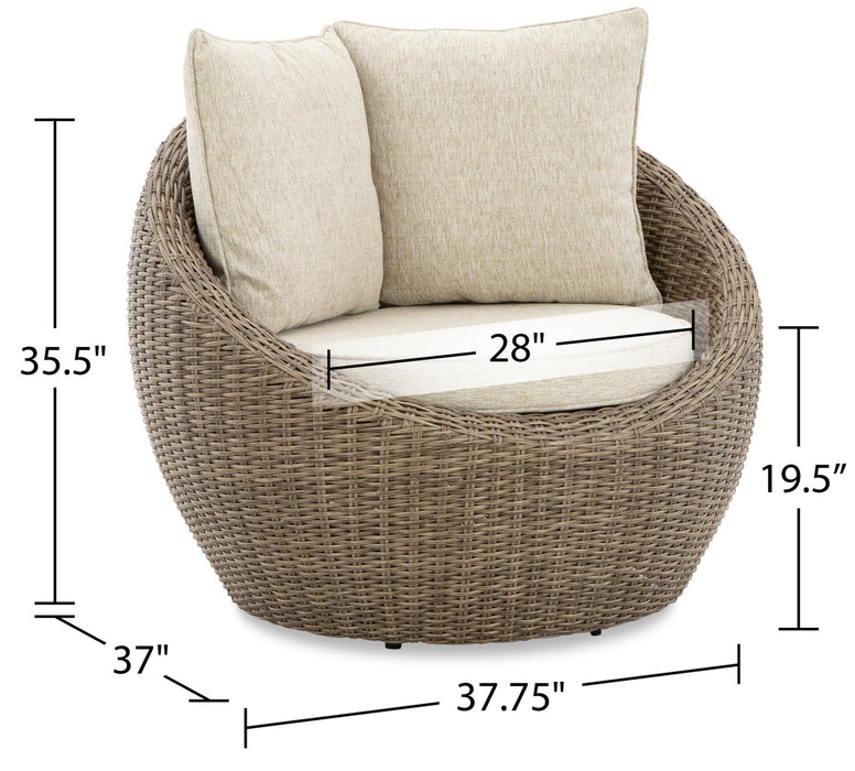 Ensemble de 2 fauteuils Lume pour la terrasse à l’extérieur - osier en résine et tissu Nuvella, résistant aux rayons UV et aux intempéries - naturel et beige