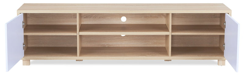 Meuble pour téléviseur Aiden de Kort & Co. de 72 po avec rangement et système de gestion des câbles pour téléviseurs jusqu’à 80 po - naturel et blanc
