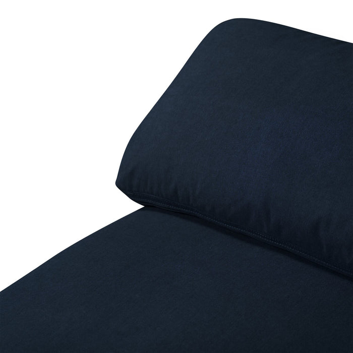 Causeuse modulaire Eclipse de 86 po en tissu d’apparence lin avec coussins réversibles en duvet et plumes - bleu marine