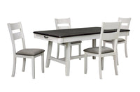  Ensemble de table salle à manger Echo 5 pièces avec table de 70 po (L), tiroirs de rangement, base à tréteaux et 4 chaises - blanc-gris
