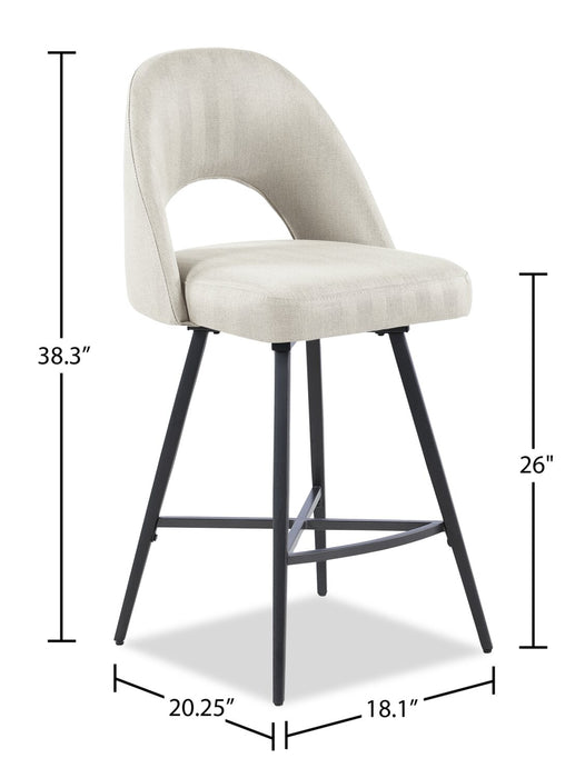 Tabouret Elijah de hauteur comptoir en tissu d’apparence lin et en métal avec siège pivotant - taupe