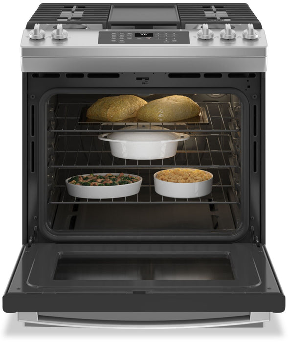 Cuisinière à gaz GE de 5,6 pi³ avec convection et friture à air - acier inoxydable - JCGS760SPSS