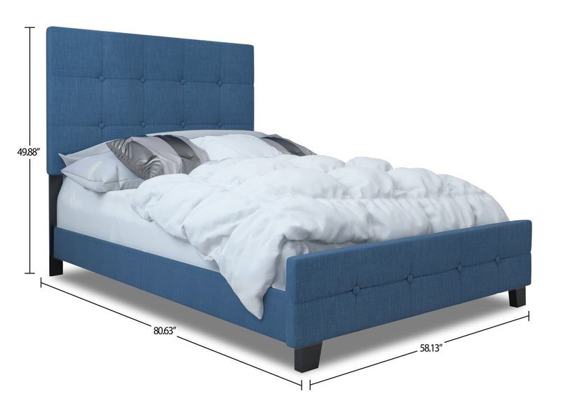 Lit rembourré Page en tissu d’apparence lin bleu avec capitonnage à boutons - format lit double