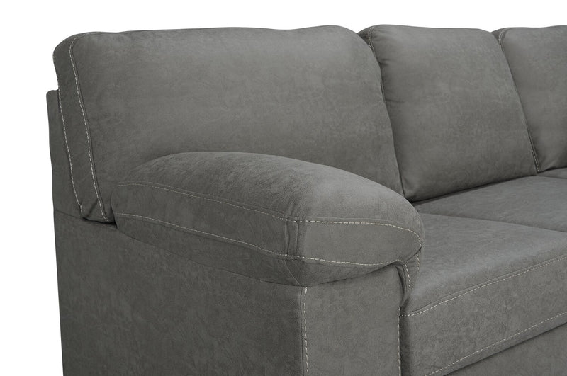 Sofa sectionnel de droite Morty 2 pièces fabriqué au Canada en tissu d’apparence cuir avec coussins décoratifs - gris