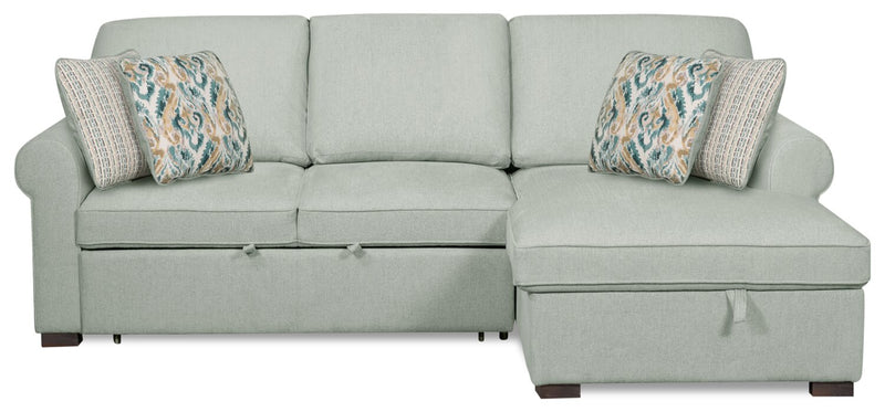 Sofa-lit sectionnel de droite Haven de Scott Living 2 pièces en tissu de chenille avec fauteuil long de rangement - bleu écume de mer